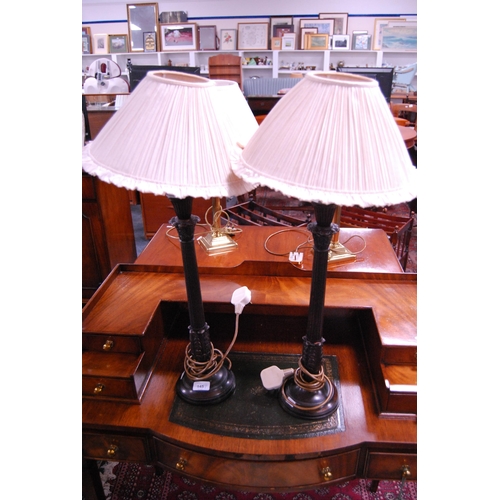 145 - Pair of bronzed-effect table lamps and shades.  (2)