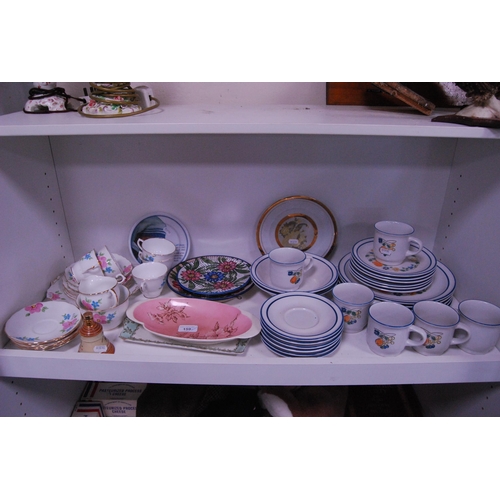 159 - Mexican part breakfast set, floral decorated tea set etc (one shelf).