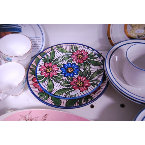 159 - Mexican part breakfast set, floral decorated tea set etc (one shelf).