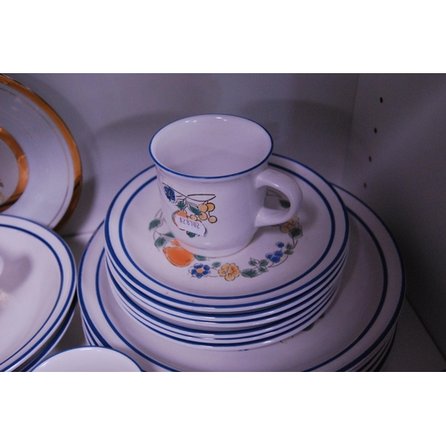 159 - Mexican part breakfast set, floral decorated tea set etc (one shelf).