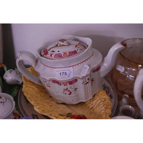 175 - Assorted pottery and ceramics to include a Victorian teapot, jug, Victorian blue and white tureen an... 