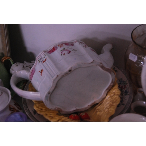 175 - Assorted pottery and ceramics to include a Victorian teapot, jug, Victorian blue and white tureen an... 