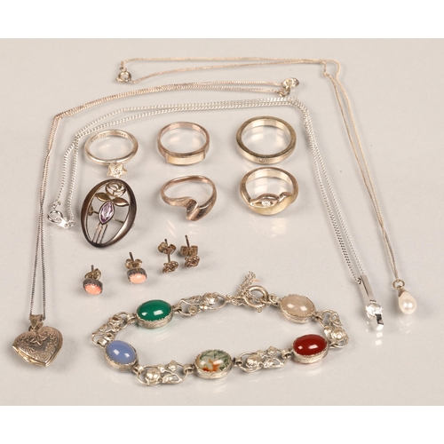 65 - Assortment of silver and semi-precious stone set jewellery 