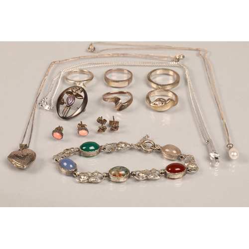 65 - Assortment of silver and semi-precious stone set jewellery 