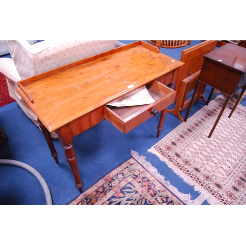 489 - Antique mahogany single-drawer writing table with gallery top.