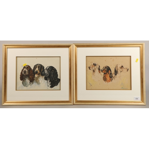 373 - Two watercolour portraits of dog trios