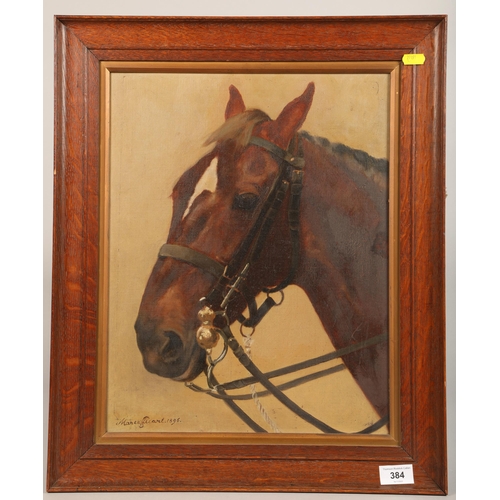 384 - Oil on canvas portrait of a horse, signed Marie Stuart 1896