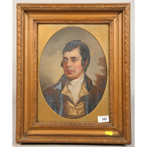 385 - Portrait of Robert Burns, oil on canvas in oval mount