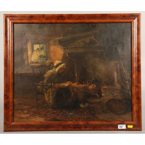 392 - David Fulton RSW, oil on canvas woman sat by fire