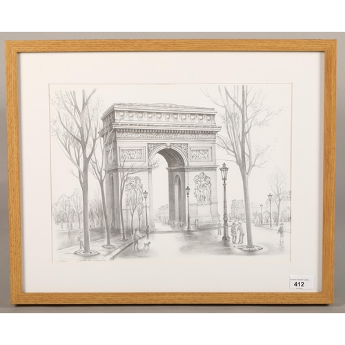 412 - Four framed prints, sketches of Parisian landmarks