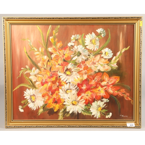 435 - Tom Winning, two oil on canvas floral still life (2)