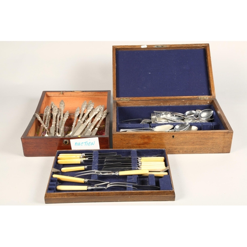 452 - Oak canteen of cutlery,  with ornate white metal cutlery loose in mahogany box (2)