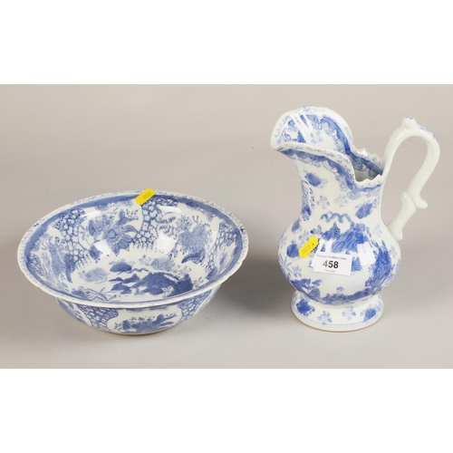 458 - Blue and white basin and ewer (2)