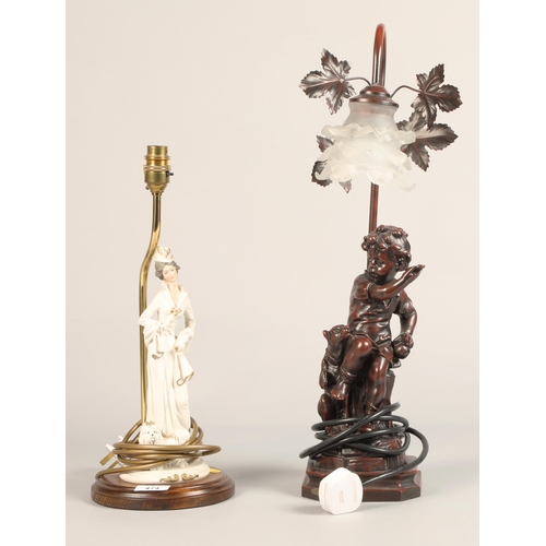 474 - Table lamp with ceramic figure with dog, table lamp boy an dog (2)