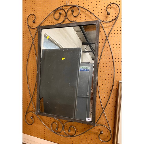 425 - Wrought iron framed mirror 103cm x 74cm