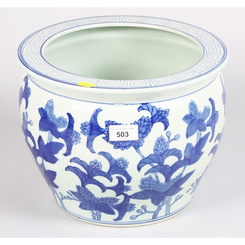 503 - Blue and white oriental style planter, 23 cm high