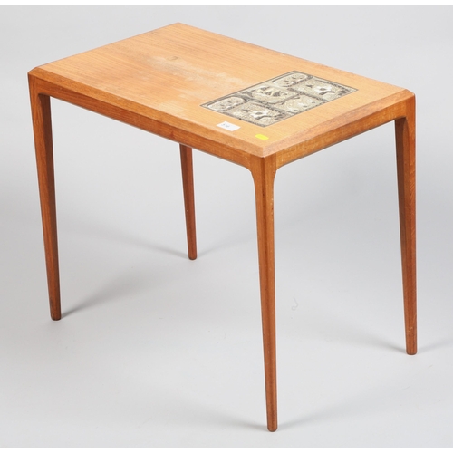 516 - Mid century Danish Silkeborg coffee teak table , with tile insert 51 x 61 x 37 cm 