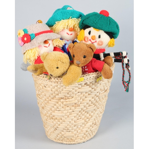 517 - Woven basket with various soft toys