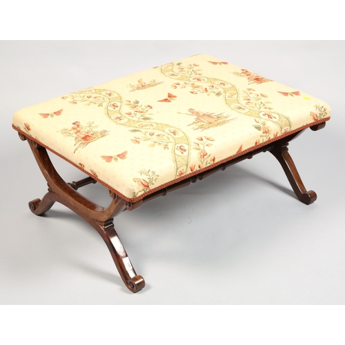 541 - Large upholstered mahogany foot stool, 84 x 65 x 42cm