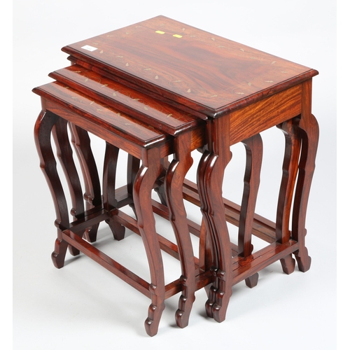 544 - Nest of hardwood tables with brass foliate inlay