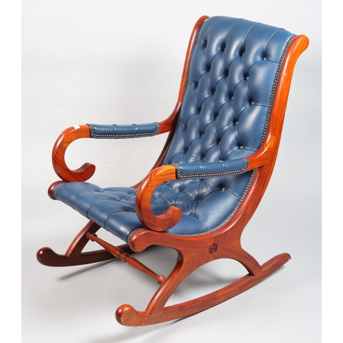 578 - Blue leather button back rocking chair