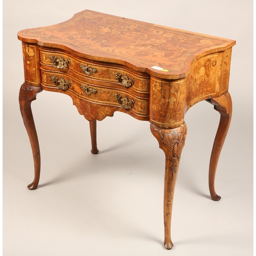 540 - French 19th century marquetry serpentine fronted side table with two fitted drawers, 46 x 79 x 72 cm