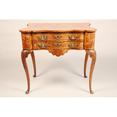 540 - French 19th century marquetry serpentine fronted side table with two fitted drawers, 46 x 79 x 72 cm