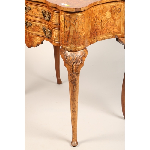 540 - French 19th century marquetry serpentine fronted side table with two fitted drawers, 46 x 79 x 72 cm