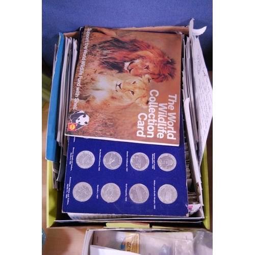 50 - Two shoe boxes containing postcards, modern tokens, Frog model kits etc.