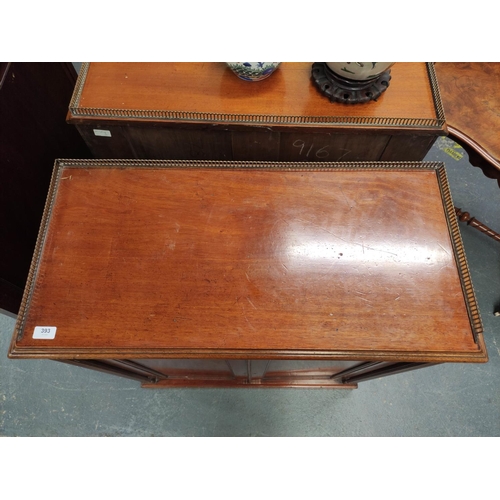 393 - Pair of 19th century Regency style mahogany side cabinets, the rectangular tops with pierced brass t... 