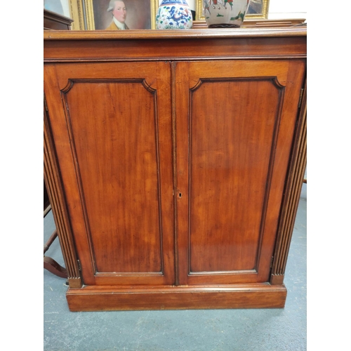 393 - Pair of 19th century Regency style mahogany side cabinets, the rectangular tops with pierced brass t... 