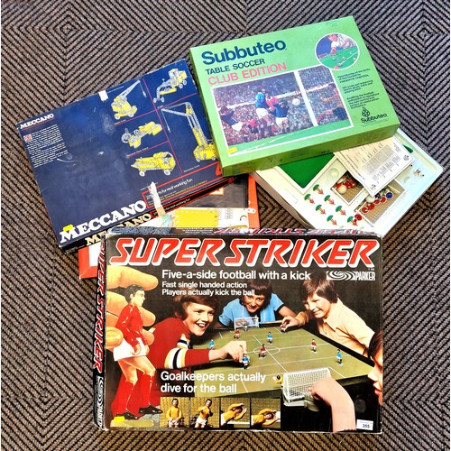 355 - Three boxed vintage toys including Subutteo, Superstriker, and Meccano