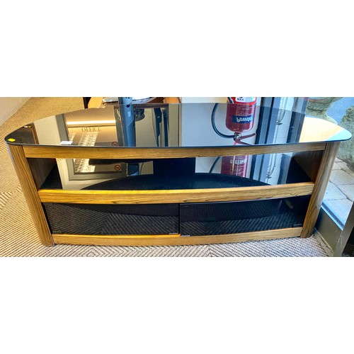 497 - Contemporary glass topped tv cabinet, 127 cm across