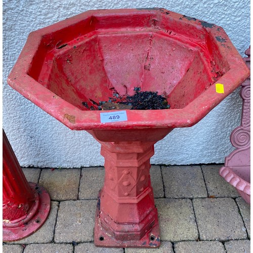 489 - Red iron water pump and bird bath (2)