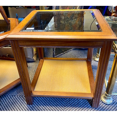 451 - Square occasional glass topped table, 52 cm high