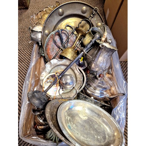 357 - Large assortment of brass, plated ware, etc