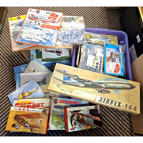 359 - Quantity of scale model Airfix kits, mostly planes, and postcards 