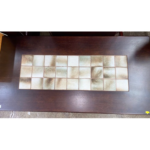 601 - Large lounge table, with tiled top and single drawer, 132 x 68 x 54 cm