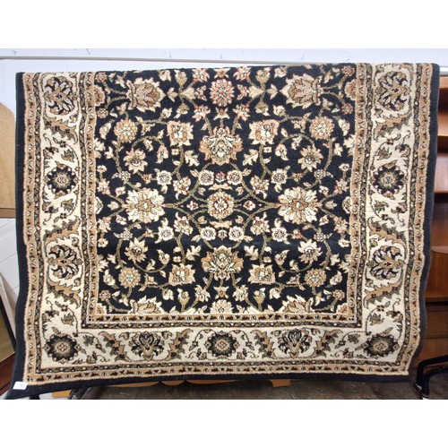 645 - Black & cream ground floral persian style rug