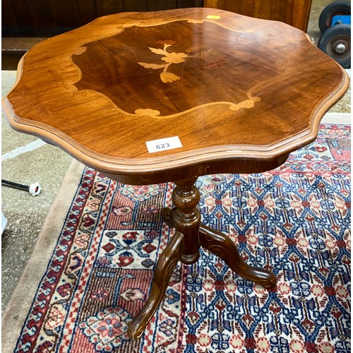 623 - Pair of mahogany occasional tables with marquetry inlay