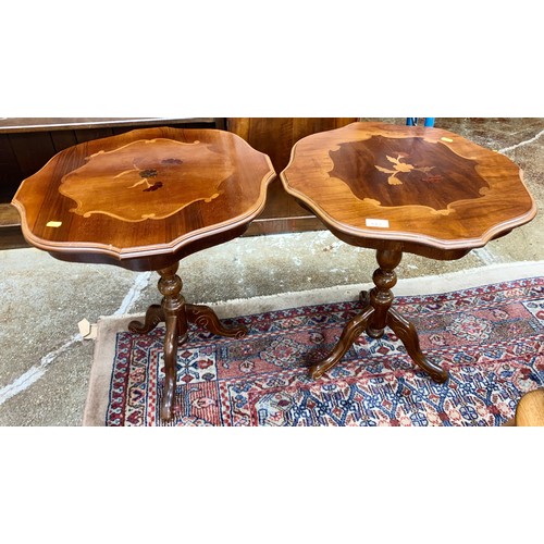 623 - Pair of mahogany occasional tables with marquetry inlay