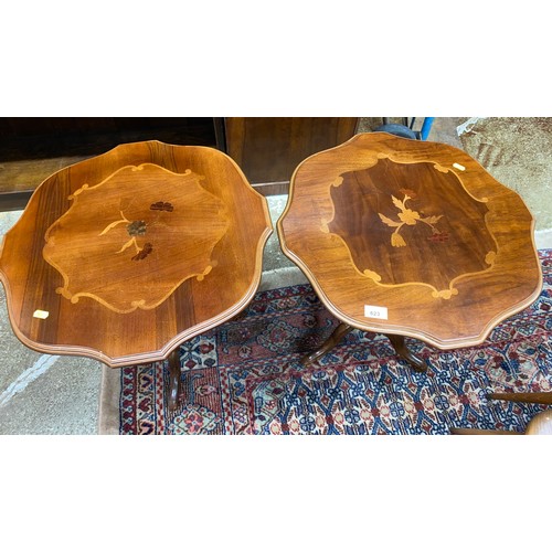 623 - Pair of mahogany occasional tables with marquetry inlay