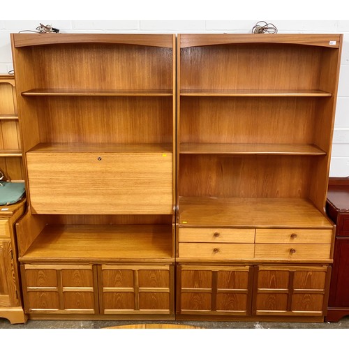 641 - Two mid century teak Nathan dressers with shelving and drinks cabinet