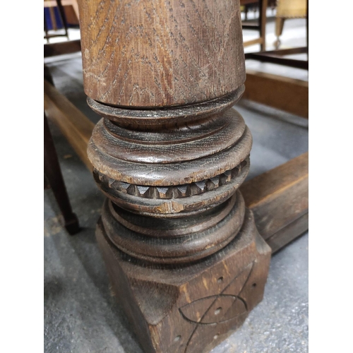 407 - Late 19th century gothic revival oak refectory dining table with baluster supports each carved with ... 