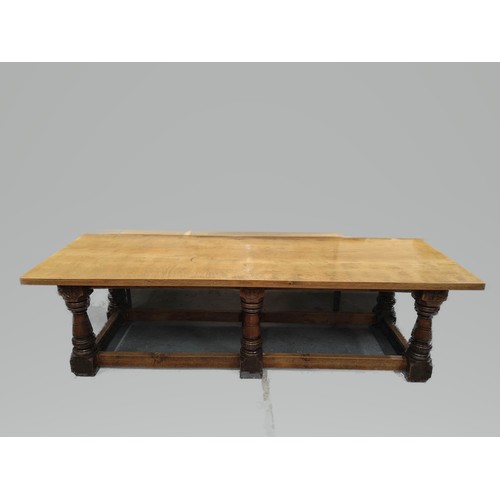 407 - Late 19th century gothic revival oak refectory dining table with baluster supports each carved with ... 