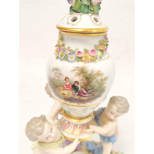 312 - Meissen porcelain centrepiece circa late 19th/early 20th century, modelled as spill vase with encrus... 