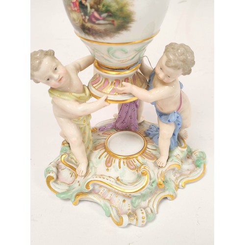 312 - Meissen porcelain centrepiece circa late 19th/early 20th century, modelled as spill vase with encrus... 