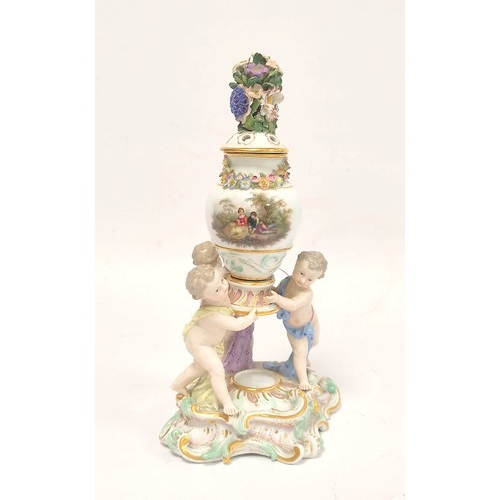 312 - Meissen porcelain centrepiece circa late 19th/early 20th century, modelled as spill vase with encrus... 