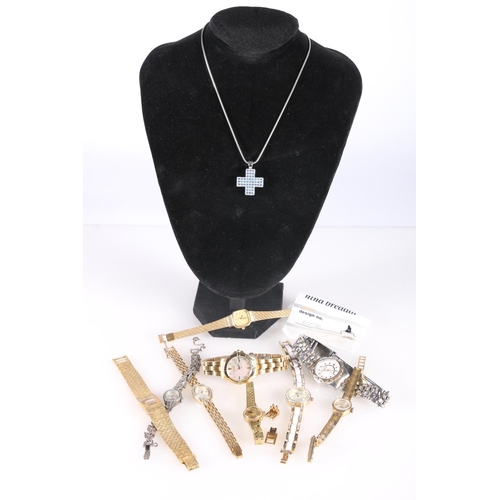 668 - Swarovski cross pendant on chain in original box, and a group of wristwatches to include Henley, Cit... 