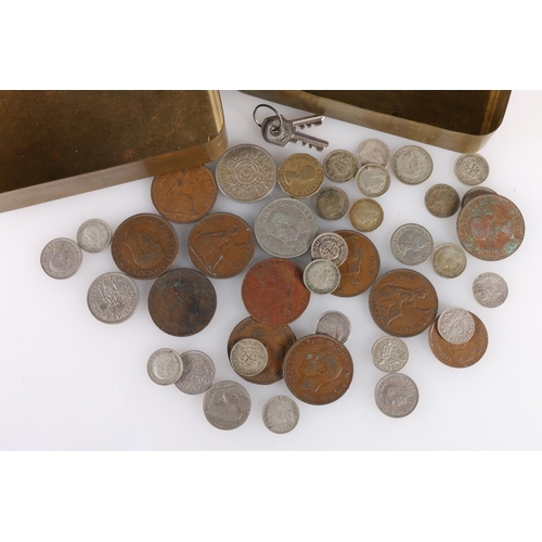 676 - Two WWI Princess Mary tobacco tins, and a small quantity of coins.